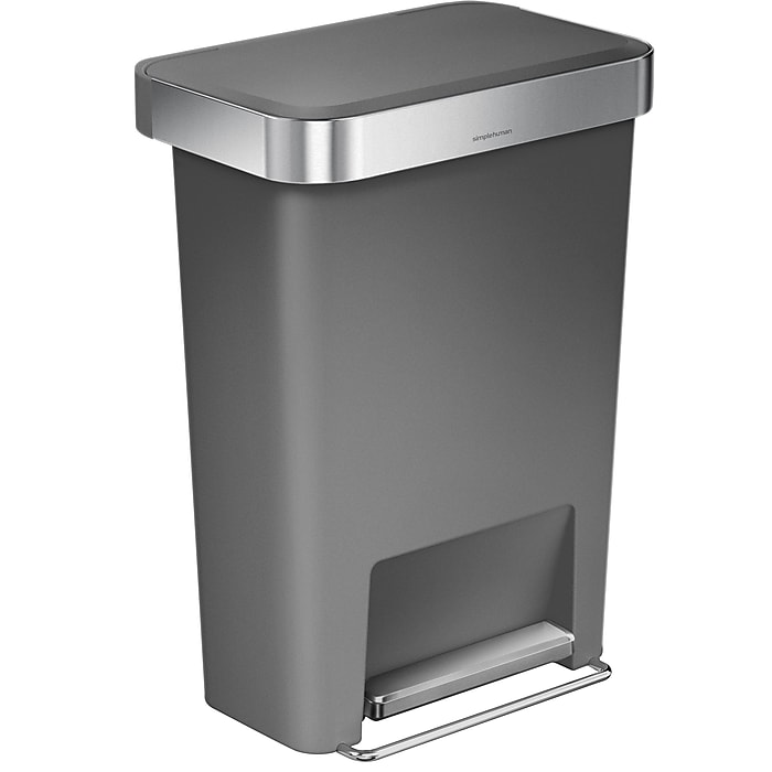 simplehuman Plastic Step Trash Can, Gray And Silver, 12 Gal