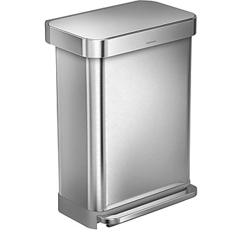 simplehuman Rectangular Step Trash Can with Liner Pocket, Brushed Stainless Steel, 14.5 Gallon (CW2023)