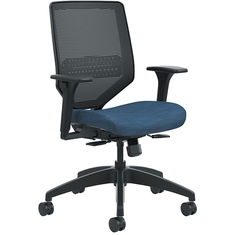 HON Solve ilira-Stretch Mesh/Fabric Mid-Back Task Chair, Black/Midnight image 1