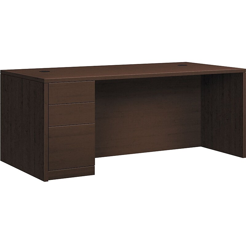 HON 10500 Series Left Pedestal Desk, 2 Box/1 File Drawer, 72"W, Mocha Finish image 1