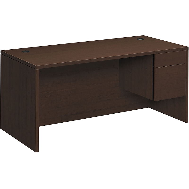 HON 10500 Series Right Pedestal Desk, 1 Box/1 File Drawer, 66"W, Mocha Finish image 1