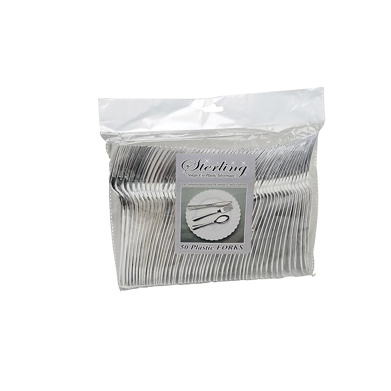 Table Mate Plastic Forks, Heavy-Weight, Silver, 50 Pieces/Pack (8305F-SV) image 1