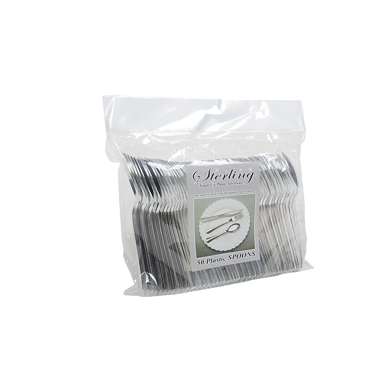 Table Mate Plastic Soup Spoons, Heavy-Weight, Silver, 50 Pieces/Pack (8305S-SV) image 1