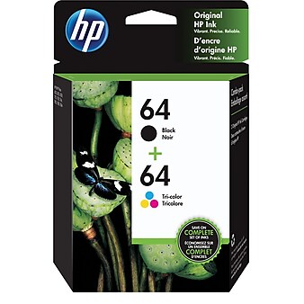 HP 64 Black/Tri-Color Standard Yield Ink Cartridge, 2/Pack (X4D92AN#140)