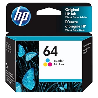 HP 64 Tri-Color Standard Yield Ink Cartridge (N9J89AN#140), print up to 165 pages