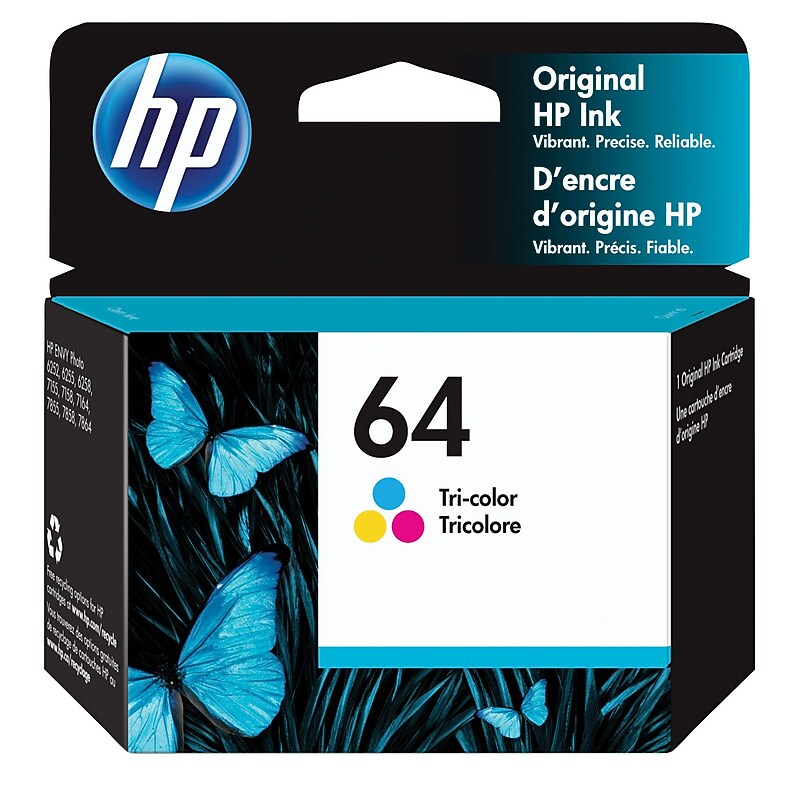 HP 64 Tri-Color Standard Yield Ink Cartridge, Print Up to 165 Pages ()