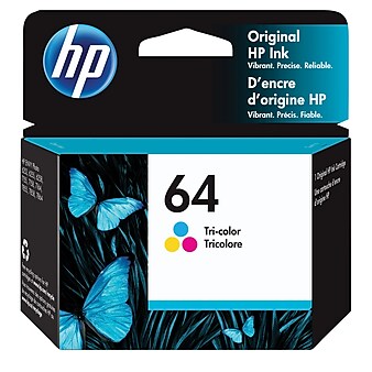 HP 64 Tri-Color Standard Yield Ink Cartridge (N9J89AN#140), print up to 165 pages