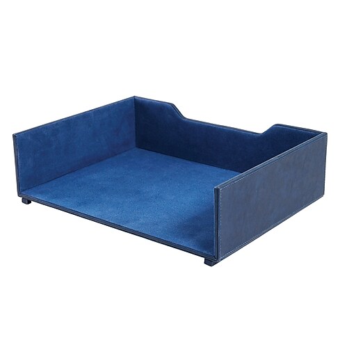 Staples® Stackable Letter Tray, Faux Leather, Blue Staples