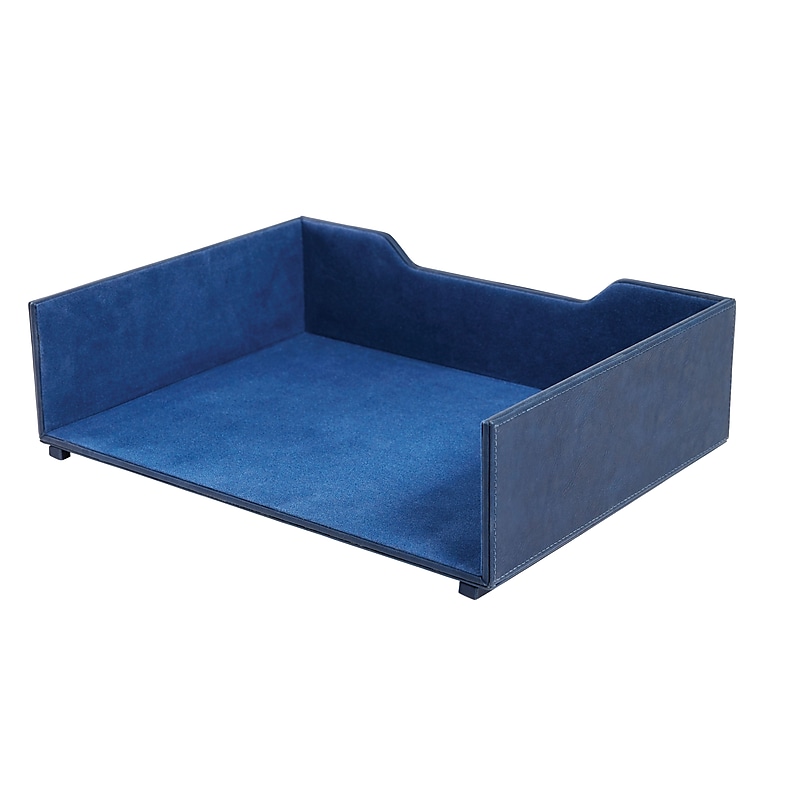 Staples® Stackable Letter Tray, Faux Leather, Blue image 1