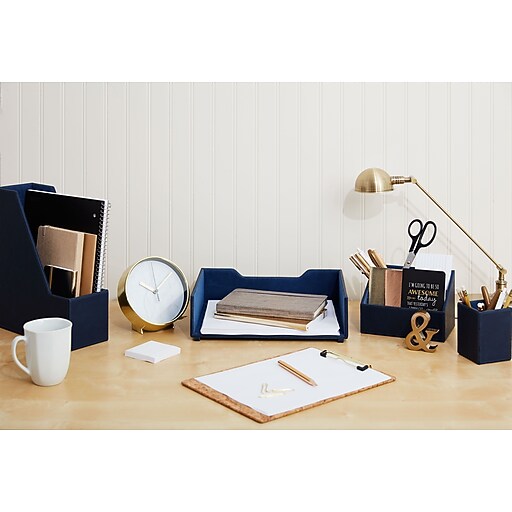 Staples® Magazine File, Faux Leather, Blue Staples