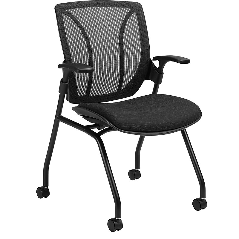 Global Roma Nester Mesh Back Flip Seat Nesting Chair with Arms, Black (1899BKUR22MMB+) image 1