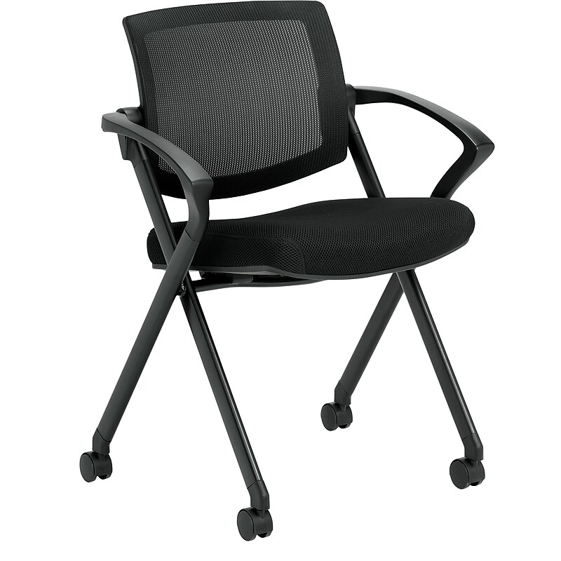 Offices To Go Mesh Flip Seat Nester with Arms, Black (OTG11340B) image 1