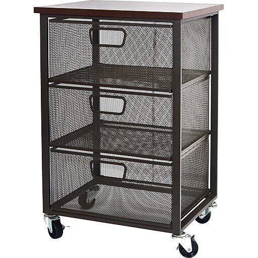Easy 2 Go Wood top storage unit with 3 meshed metal drawers Staples