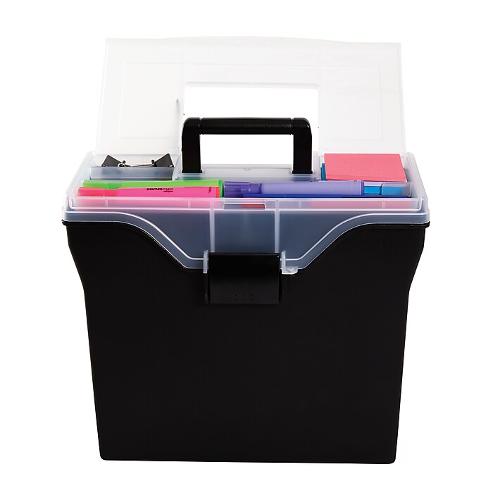 Staples Handy Plastic File Box with Hinged Lid, Letter Size, Black
