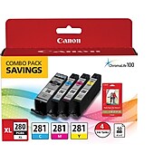 Canon PGI-280XL/CLI-281 Black High Yield/Color Standard Yield Ink Cartridge, 4/Pack