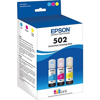 Epson T502 Cyan/Magenta/Yellow Standard Yield Ink Bottle, 3/Pack (T502520-S)
