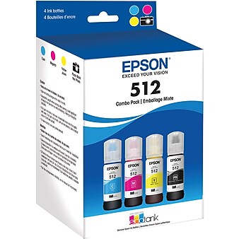 Epson T512 Cyan/Magenta/Yellow/Photo Black Standard Yield Ink Cartridge, 4/Pack (T512520-S)