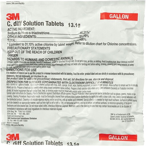 3M C. Diff Solution Tablets, Gallon Size, 140 Tablet Container, 2/Case