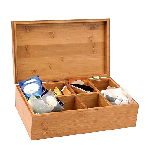 Mind Reader Bamboo Tea Storage Chest Box with 8 Compartments, Brown