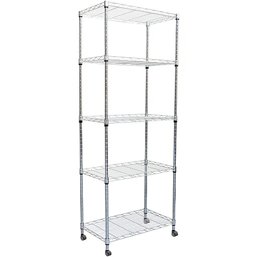 Mind Reader 4 Tier Metal Storage Rack With Wheels, Silver (MET4TWHEEL
