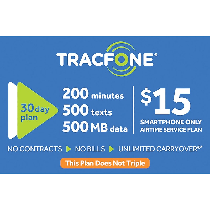 TracFone 200 min Smartphone Prepaid Airtime Card $15 image 1