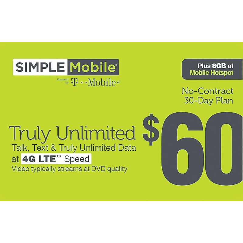 Simple Mobile Prepaid Airtime Card $60 image 1