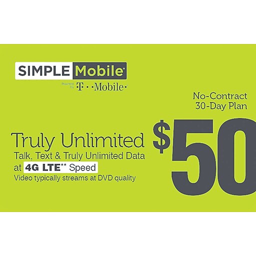 Simple Mobile Prepaid Airtime Card 50 Staples