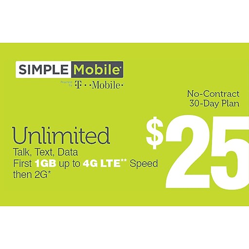 Simple Mobile Prepaid Airtime Card 25 Staples