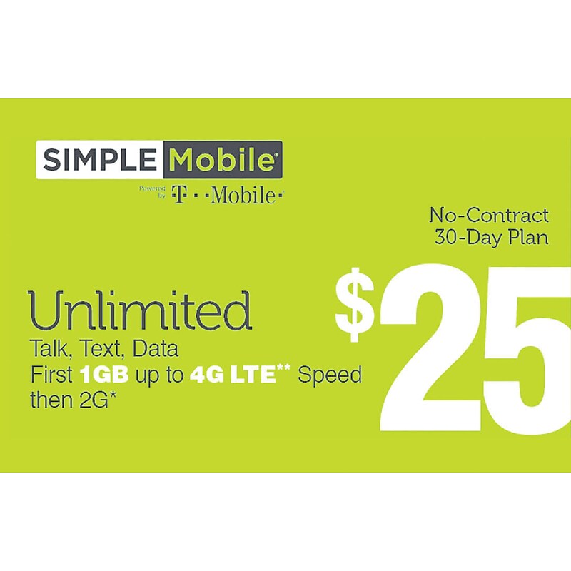 Simple Mobile Prepaid Airtime Card $25 image 1