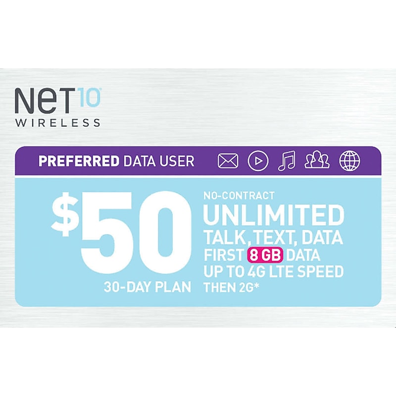 Net10 UNL Talk Text Prepaid Airtime Card $50 image 1