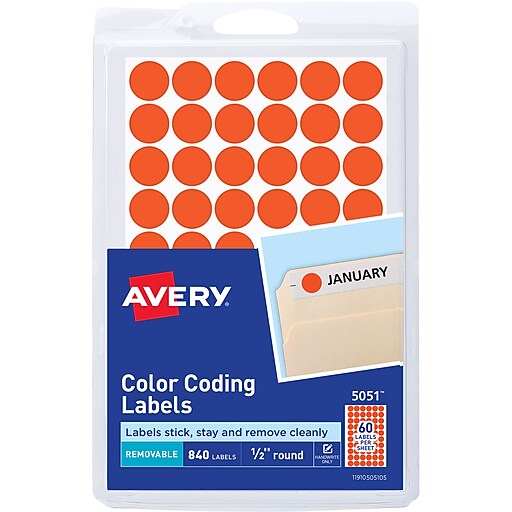 Avery 05051 Removable SelfAdhesive Round Paper Color