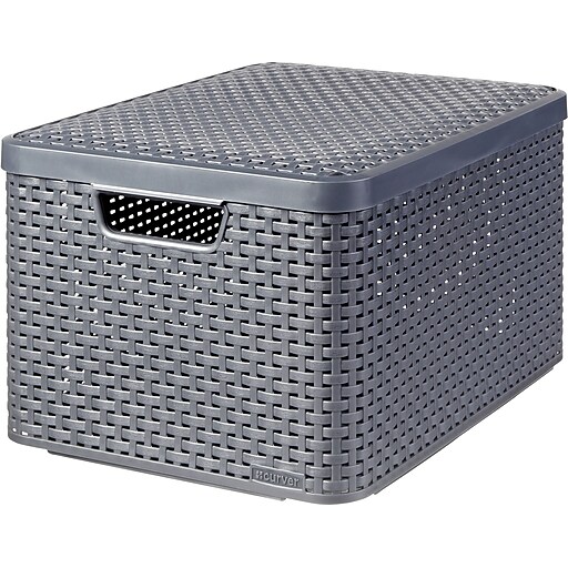 Curver Large Style Polypropylene Storage Box with Lid, Dark Gray