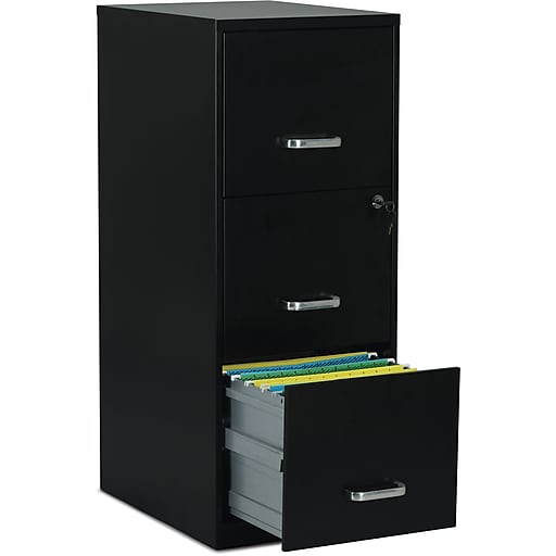 staples 3-drawer vertical file cabinet, black, letter, 18" d (52151