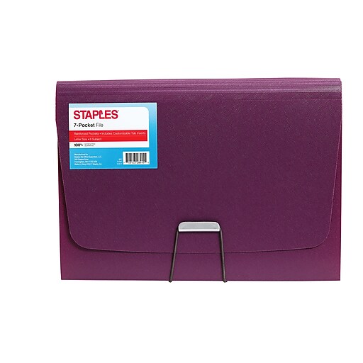 Staples Plastic 7 Pocket Reinforced Expanding Folder, Letter, Purple