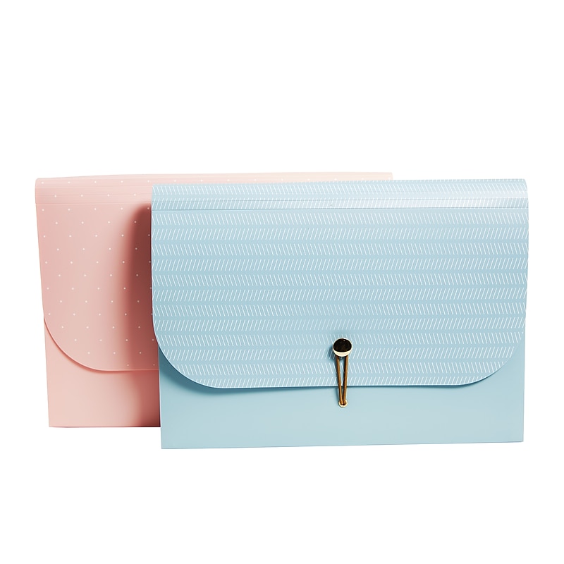 Staples Fashion Plastic 7-Pocket Reinforced Folder, Letter Size, Blush/Blue (51803) image 1