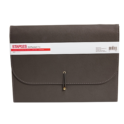 Staples 13Pocket Leatherette Expanding File Folder, Letter, Dark Gray
