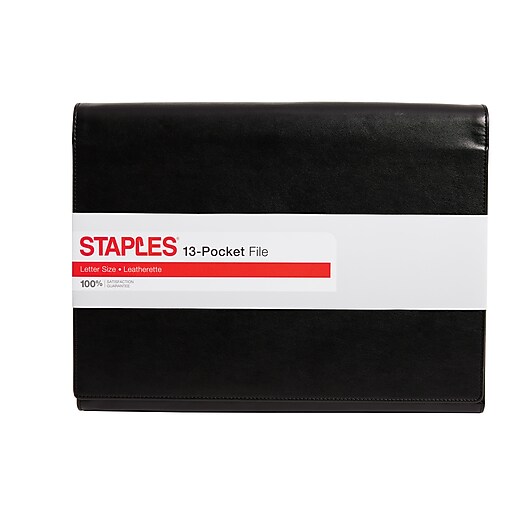 M by Staples™ Expanding File, 13Pockets, Black Leather, Each Staples