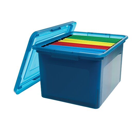 Staples Plastic File Box, Letter/Legal Size, Translucent Blue (140086