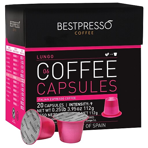Bestpresso Lungo Blend Coffee Nespresso Pods, Dark Roast, 20/Box