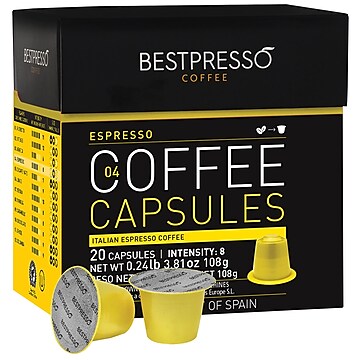 Bestpresso® Compatible Nespresso® Pods, Espresso Blend, Light Intensity, 20 Capsules per Box (BST10416)