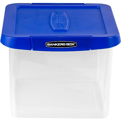 Bankers Box Heavy-Duty Plastic Storage Bin, Extra Deep 20 inch Letter-Size, 10-3/8 inch x 14-1/4 inch, TAA Compliant, Clear/Blue, Pack of 1