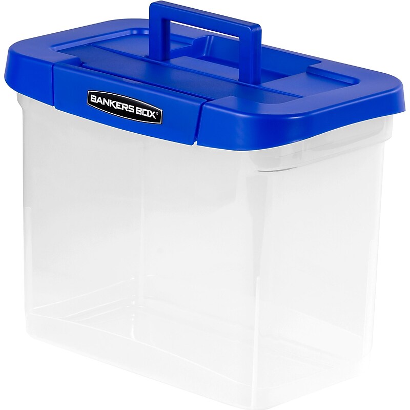 Bankers Box Heavy-Duty Plastic Portable File Storage Box, Letter Size, Blue/Clear (0086301) image 1