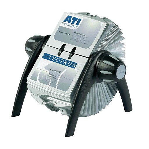 Durable VISIFIX Flip Rotary Business Card File 2 7 8" X 4 1 8" 400 Capacity Black Silver