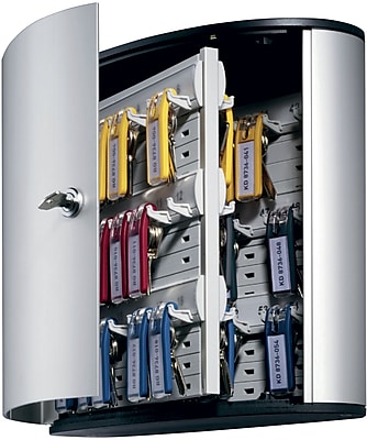 DURABLE 11 x 11-3/4 x 4-5/8 Inches Key Box with Key Lock, Holds 54 Key Tags, Brushed Aluminum/Silver (DBL195323)