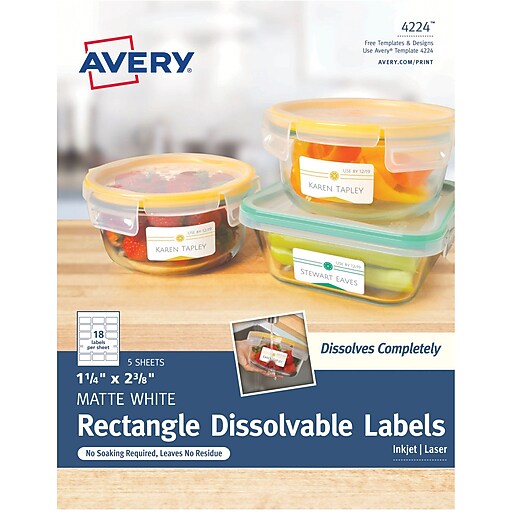 Avery Sure Feed Dissolvable Laser/Inkjet Labels, 1 1/4" x 2 3/8", White