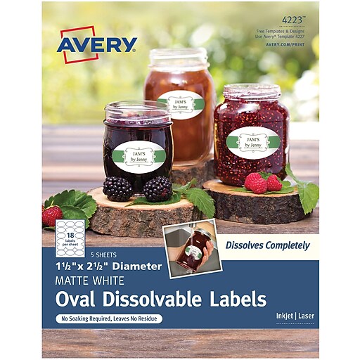 Avery Sure Feed Dissolvable Laser/Inkjet Labels, 1 1/2"x 2 1/2", White