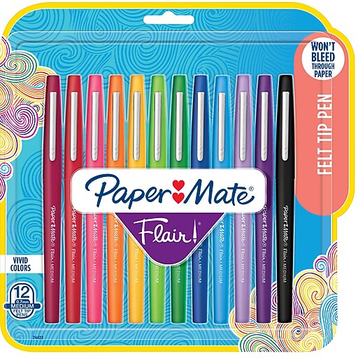 Paper Mate® Flair® FeltTip Pens, Medium Point, Assorted, 12/pk (74423) at Staples