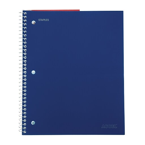 Staples® Accel, Durable Poly Cover 1 Subject Notebook, Wide Ruled, 8" x