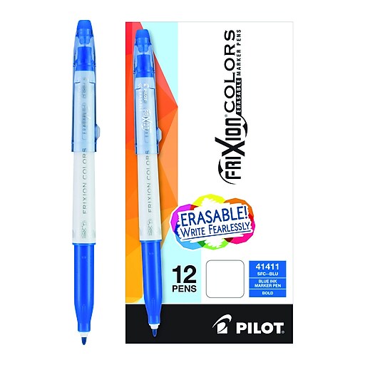 Pilot FriXion Colors Erasable Marker Pen, Bold Point, Blue Ink, Box of 12 at Staples