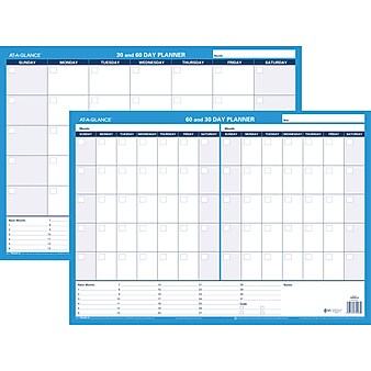 AT-A-GLANCE 30/60 Day Planner 24" x 17" Erasable Wall Calendar, Reversible, Blue (PM263B)